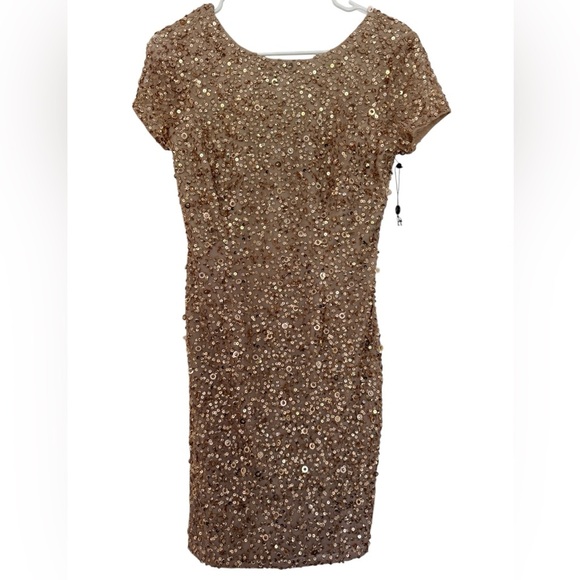 NWT ADRIANNA PAPELL Gold Cocktail Sequins Dress Women 6P 6 Petite - Picture 1 of 6
